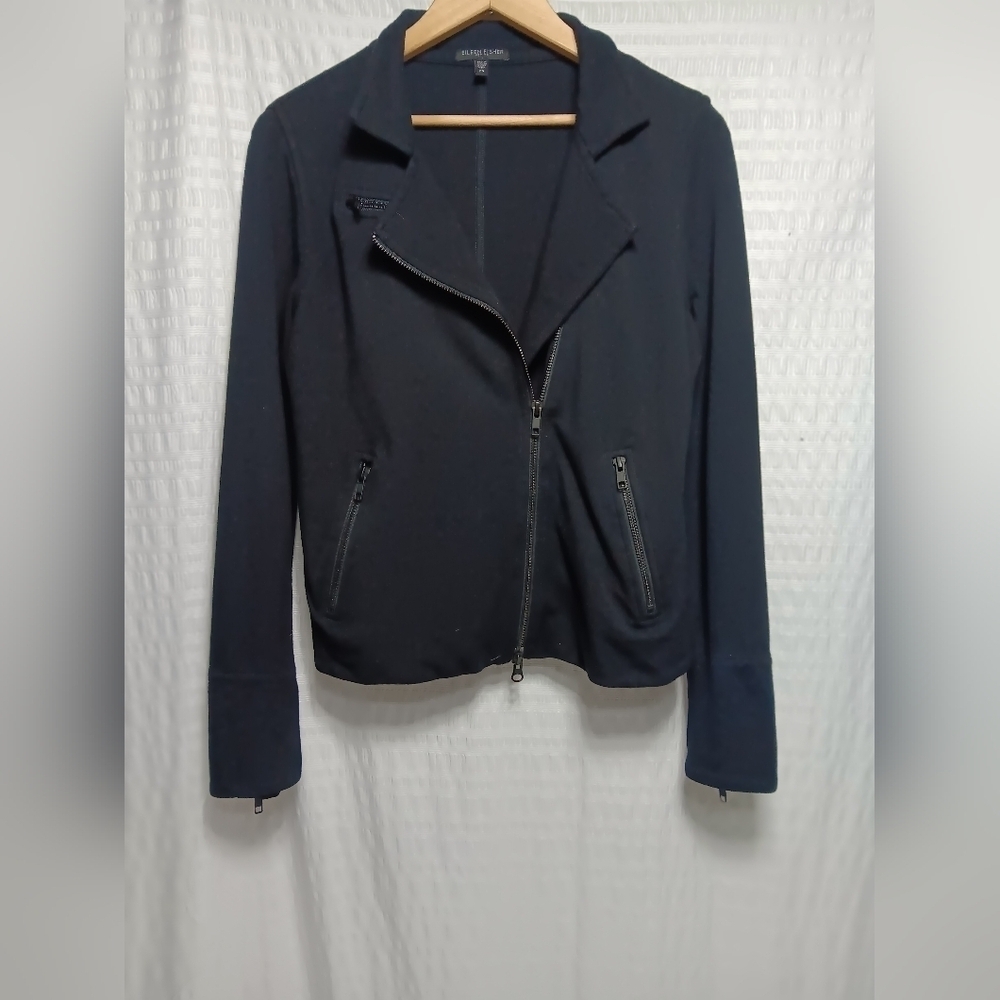 Eileen Fisher Petite Black Moto Asymmetrical FullZip jacket . Size s